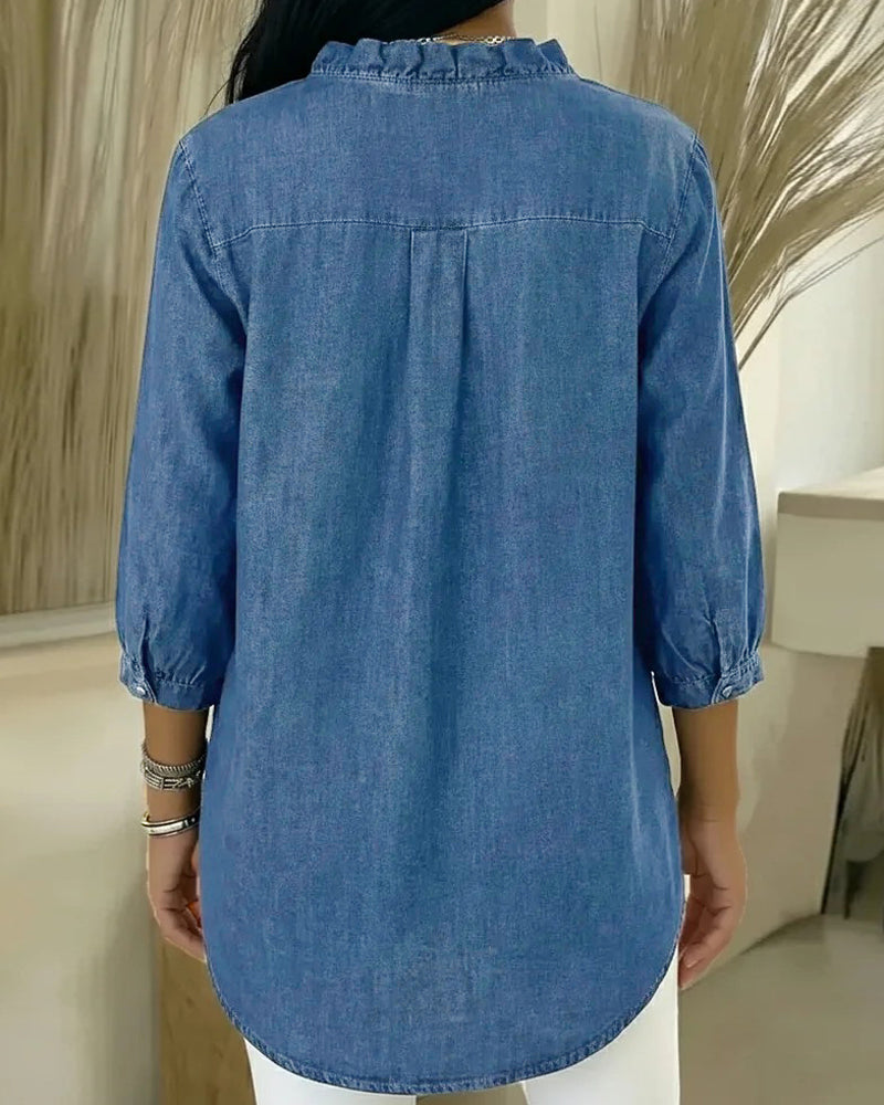 Elvaria™ - Elegant bluse med flæsedetaljer