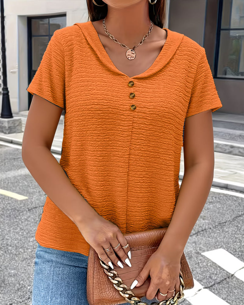 T-shirt med Peter Pan-krave med tre knapper