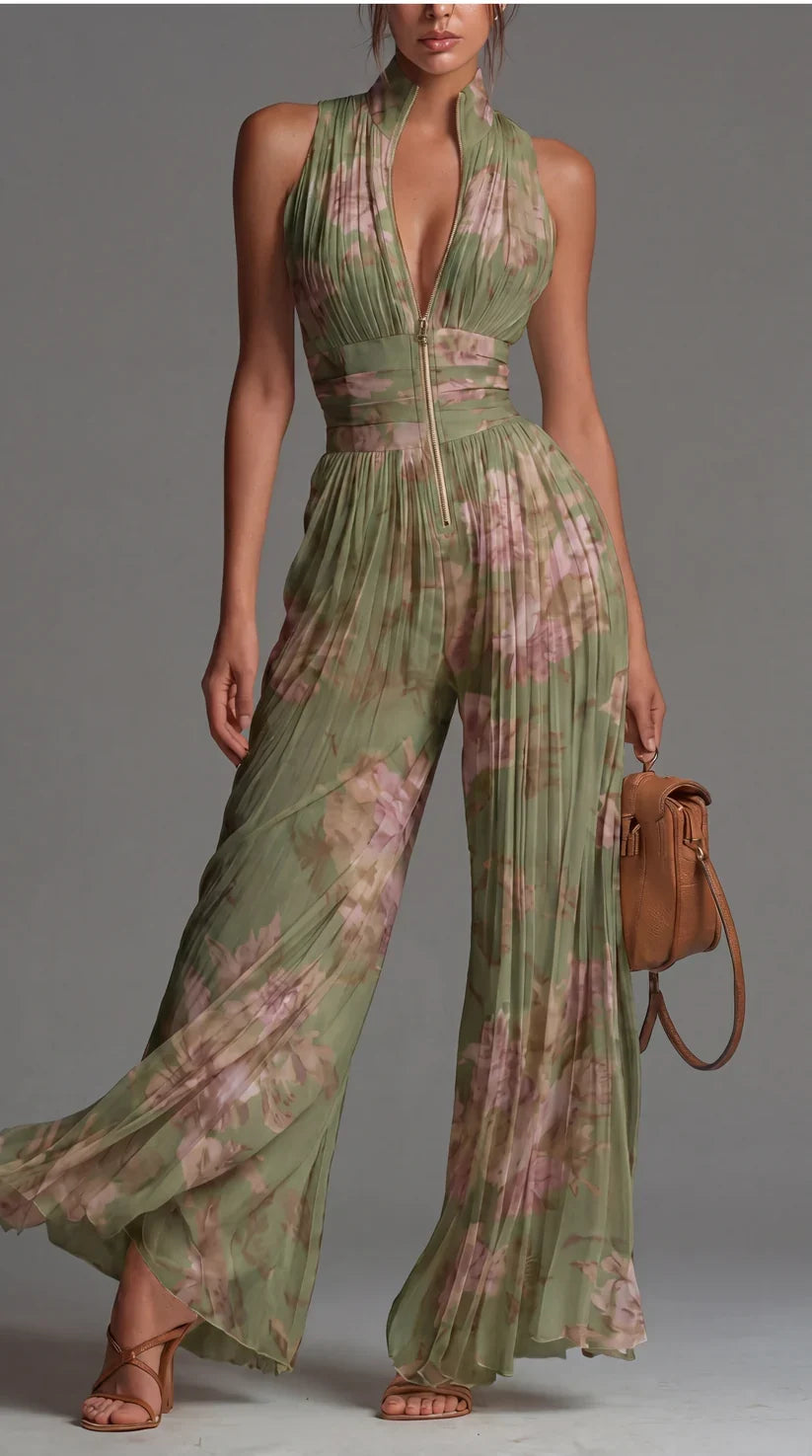 Rosalia – Blomstret jumpsuit med vidde ben