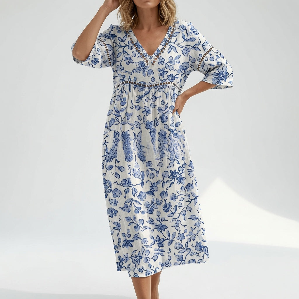Maricella – Romantisk midikjole med blomsterprint