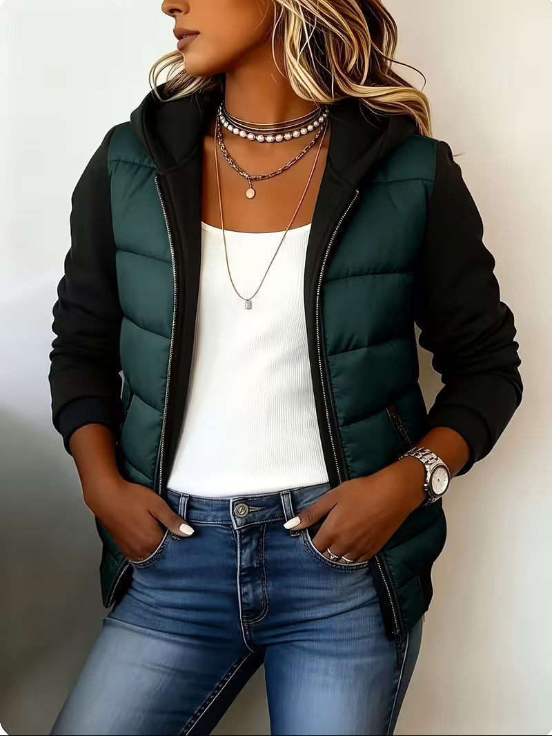 Nina – Quiltet Colorblock-jakke med hætte