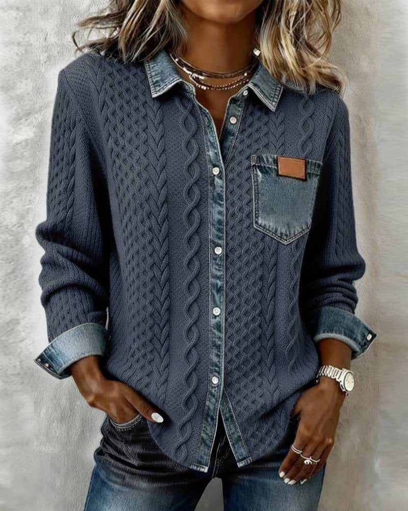 Ambra | Patchwork-Striktop med Denimdetaljer