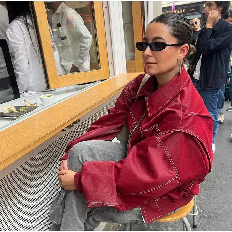 Amanda – Trendy rød læderjakke
