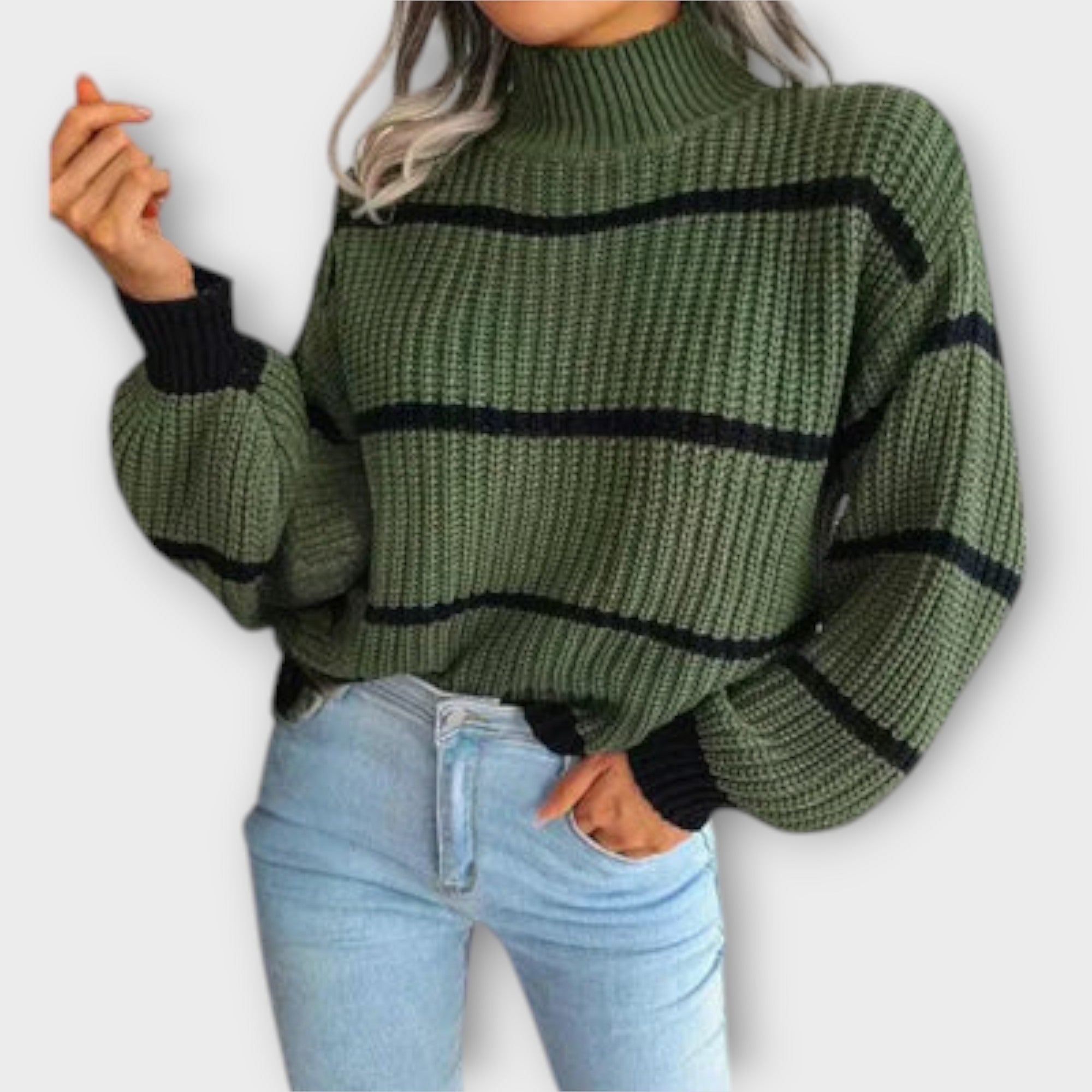 Vette™ - Luksuriøs rullekravesweater med striber