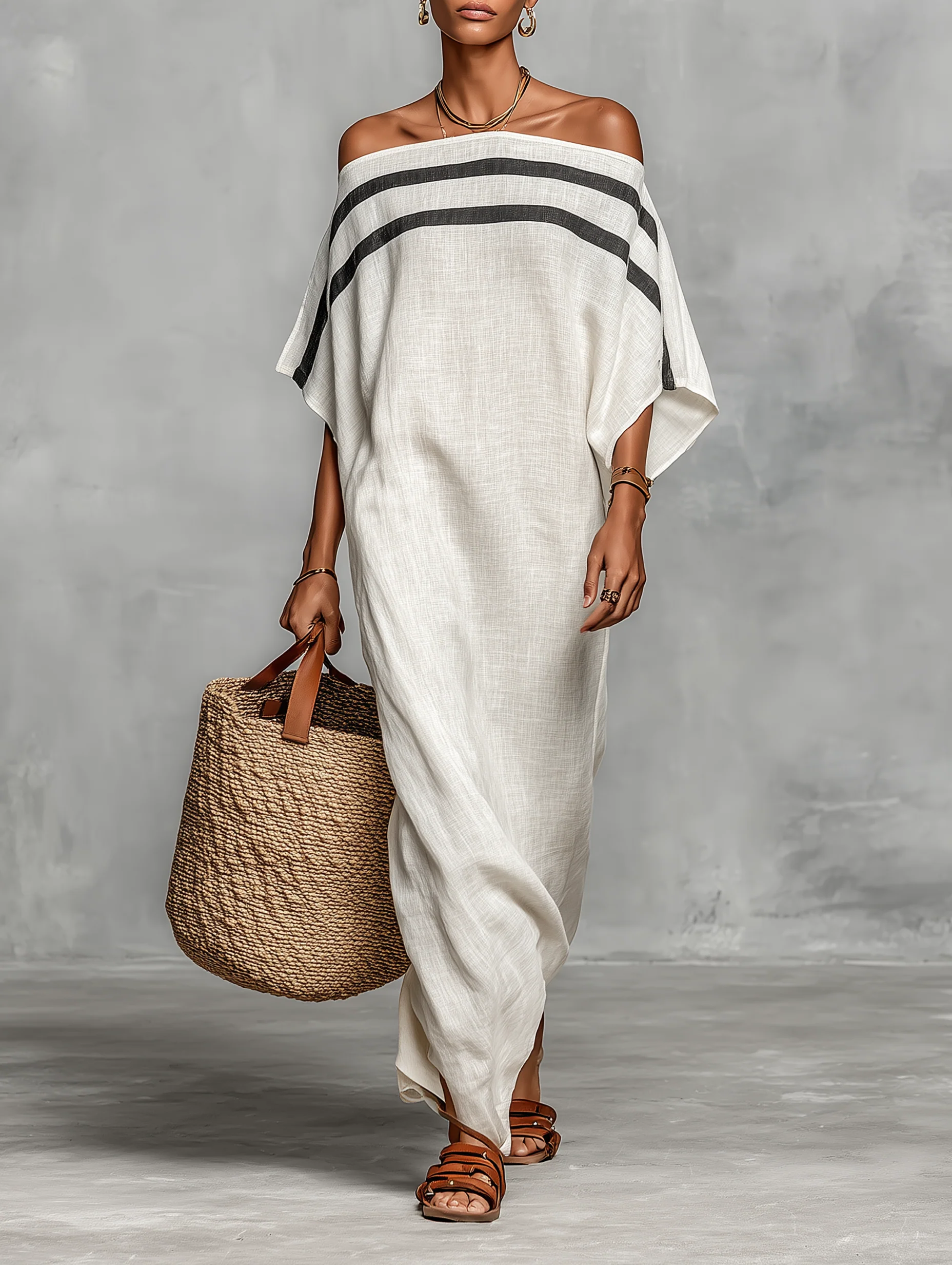 Aveline™ | Off-Shoulder Maxikjole med flagermusærmer