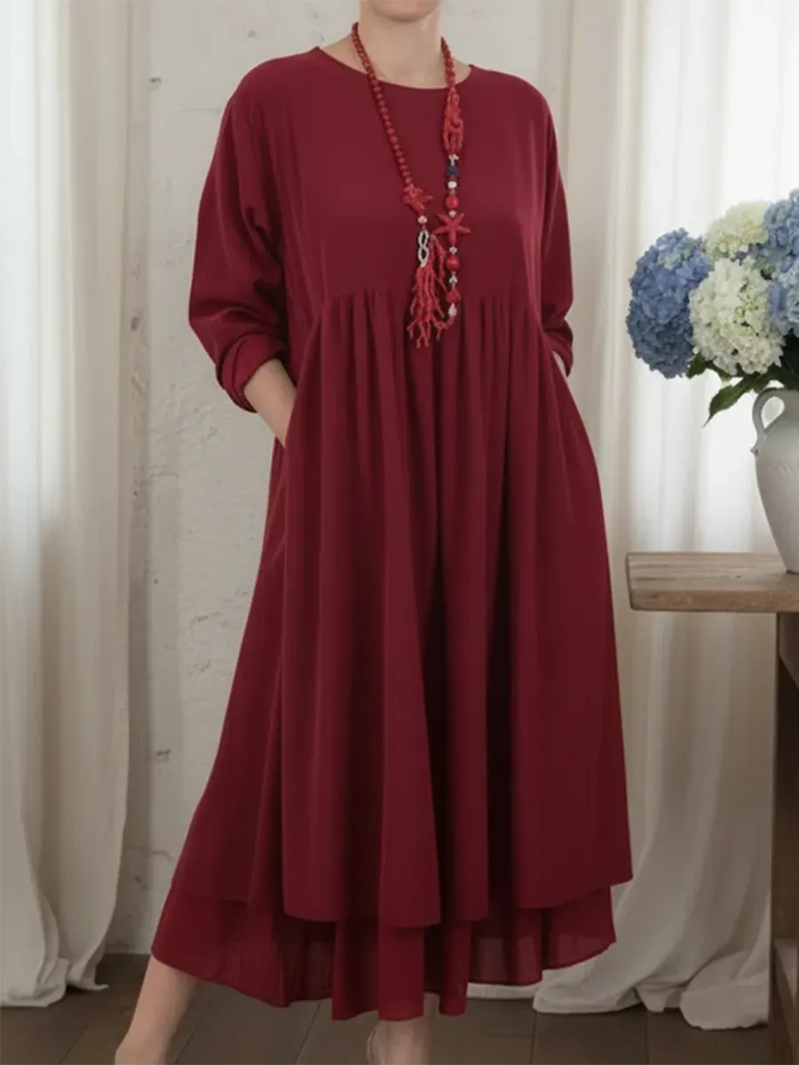 Astrid – Løs midi-kjole med lagdelt design