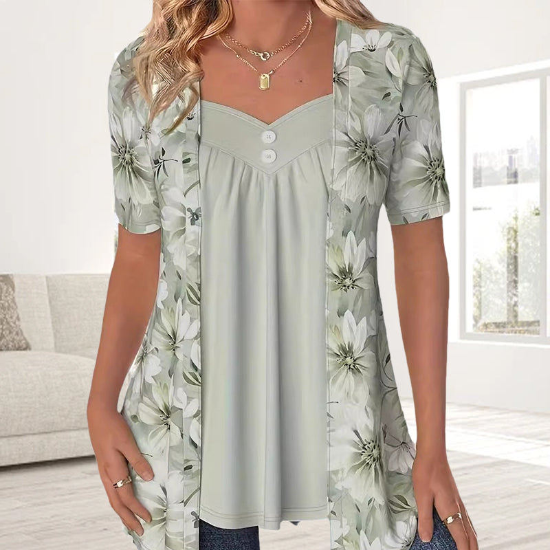 Nellie – Blomstret patchwork-top