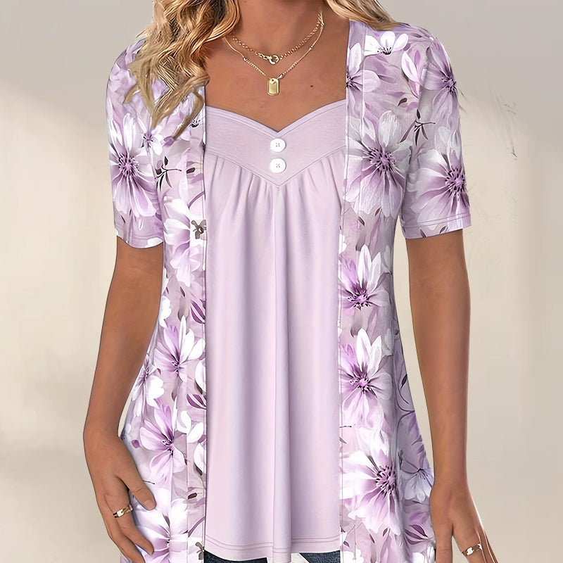 Nellie – Blomstret patchwork-top