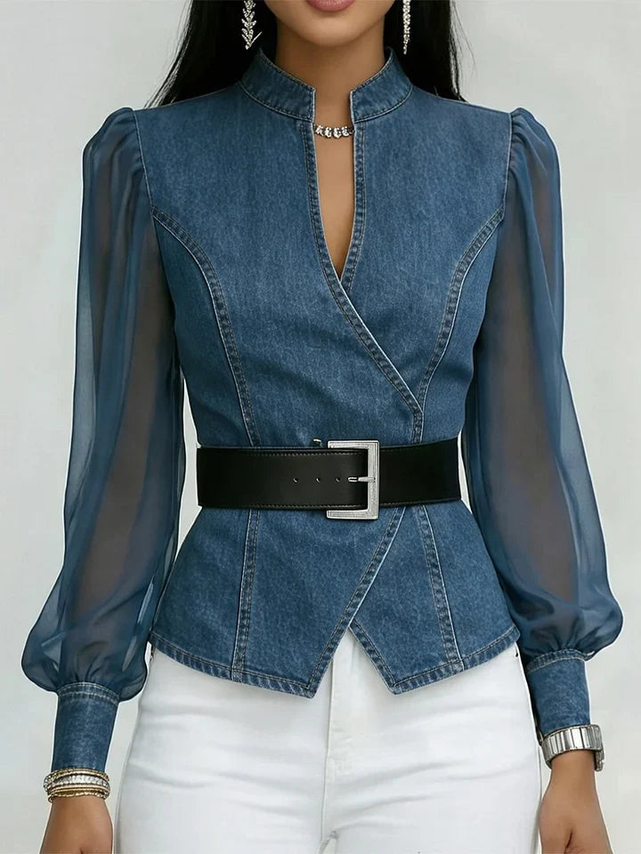 Olivera - Bluse i struktureret denim
