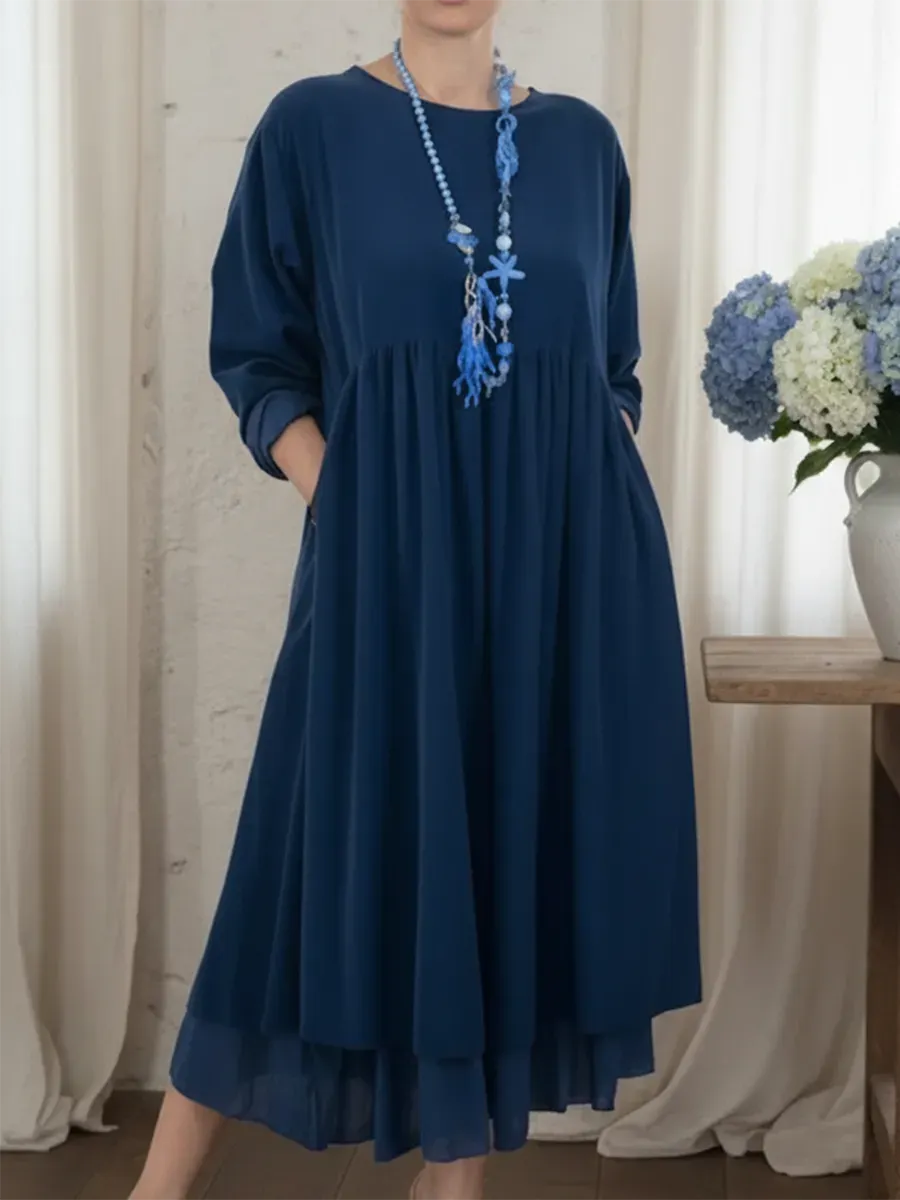 Astrid – Løs midi-kjole med lagdelt design