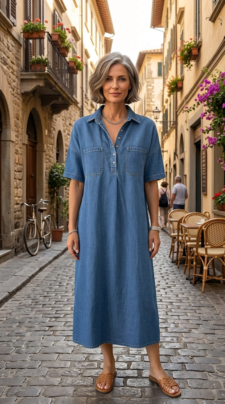 Maja – Afslappet denim midikjole