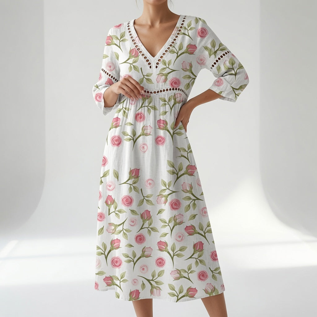 Maricella – Romantisk midikjole med blomsterprint