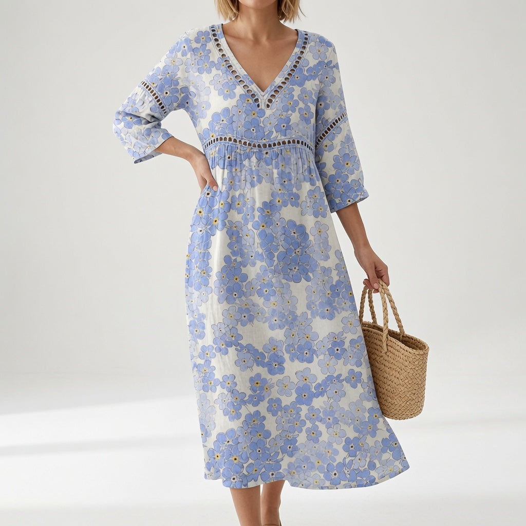 Maricella – Romantisk midikjole med blomsterprint