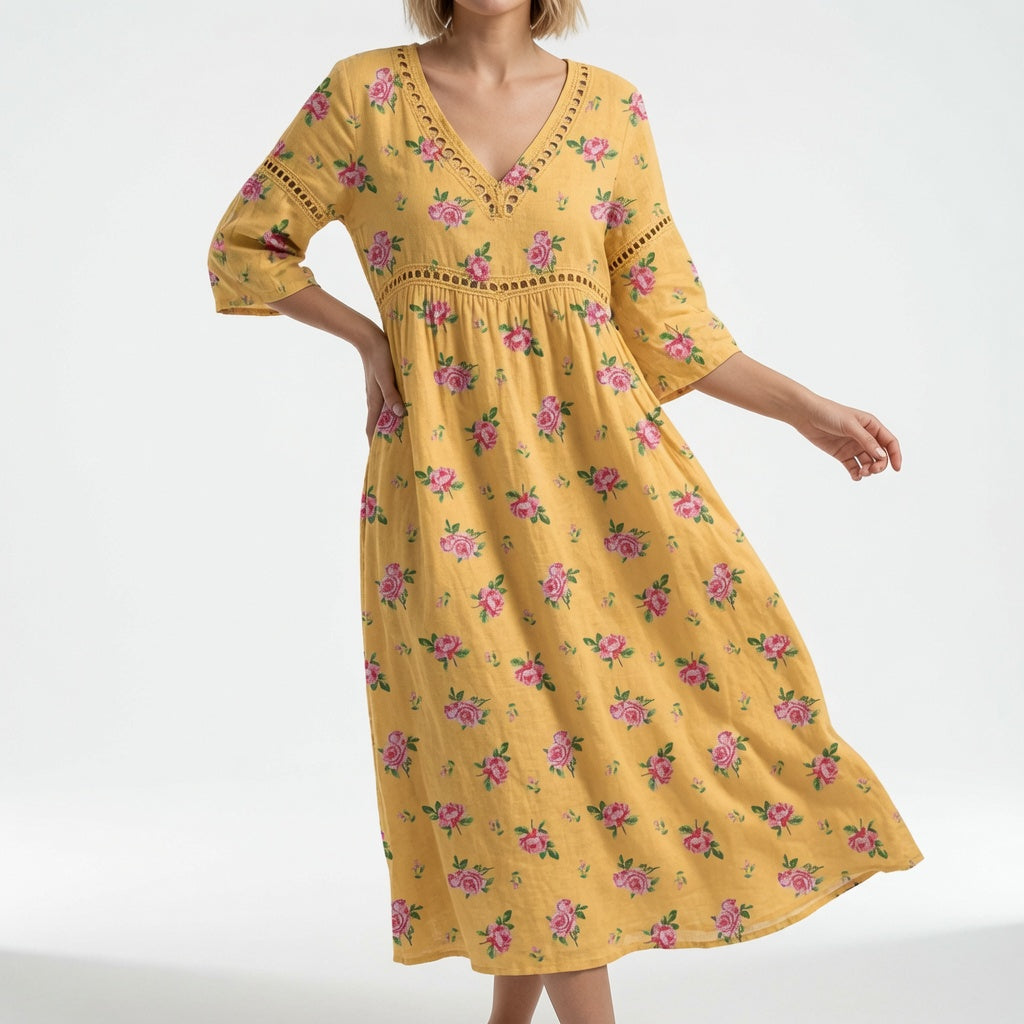 Maricella – Romantisk midikjole med blomsterprint
