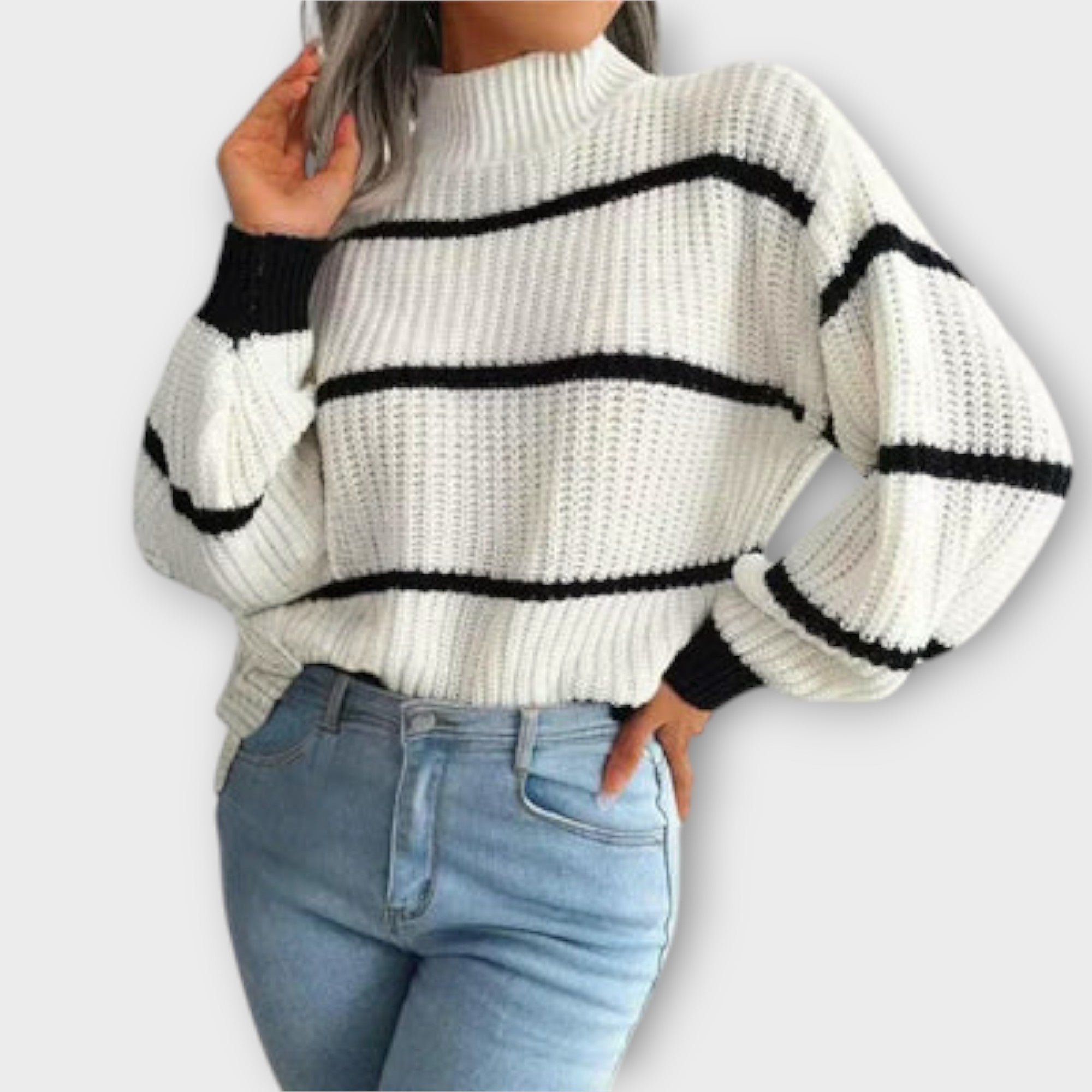 Vette™ - Luksuriøs rullekravesweater med striber