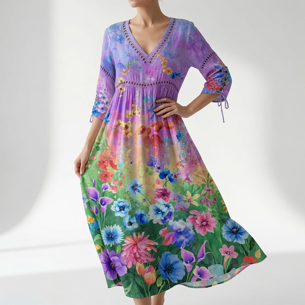 Maricella – Romantisk midikjole med blomsterprint