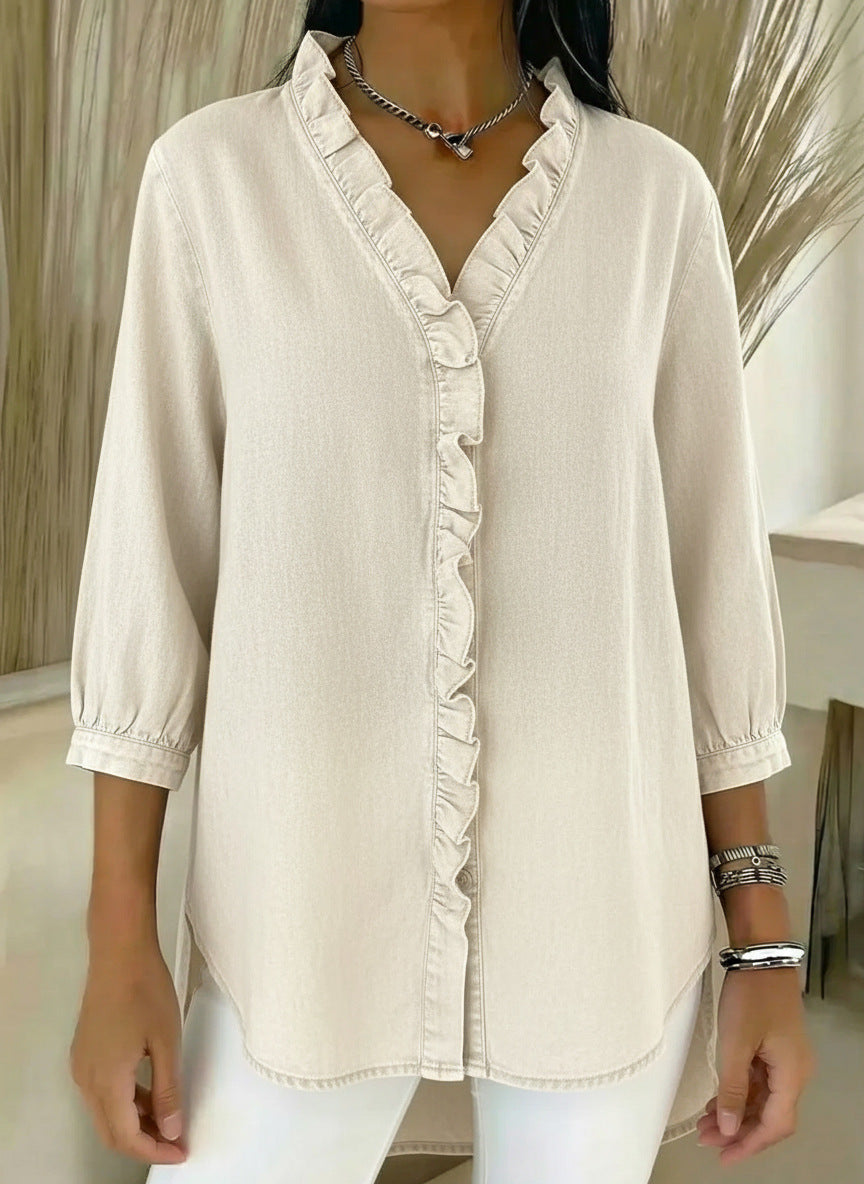Elvaria™ - Elegant bluse med flæsedetaljer