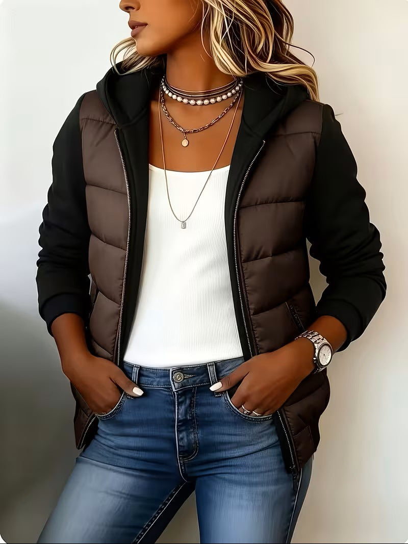 Nina – Quiltet Colorblock-jakke med hætte
