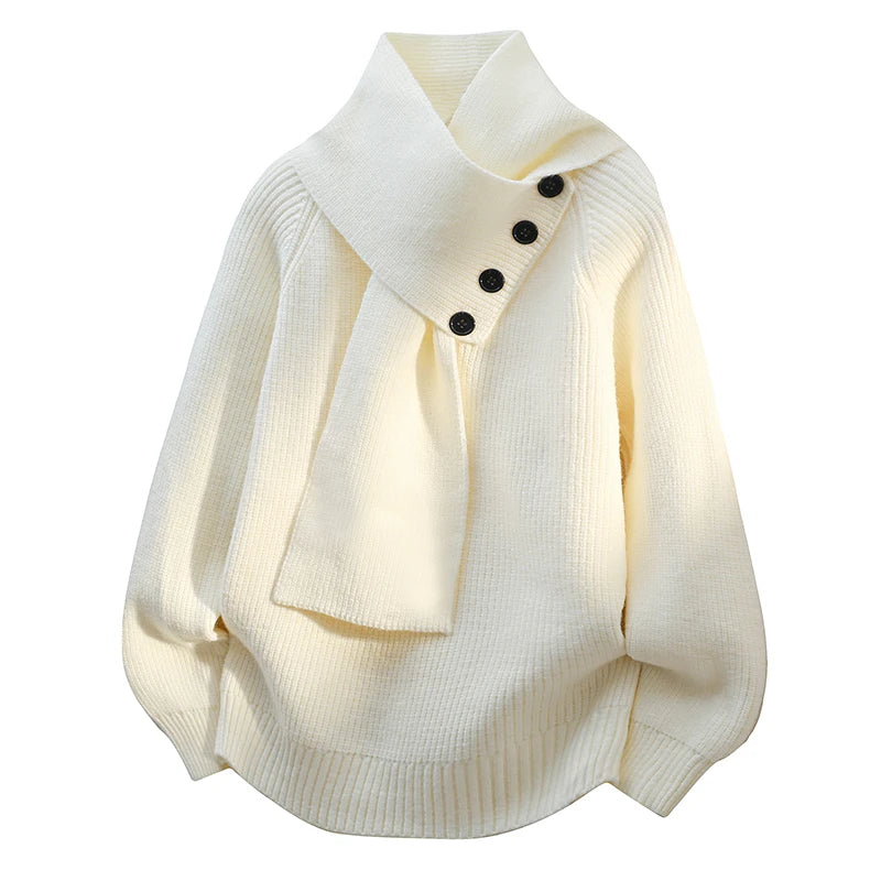 Ariane – Elegant striksweater med halstørklædekrave