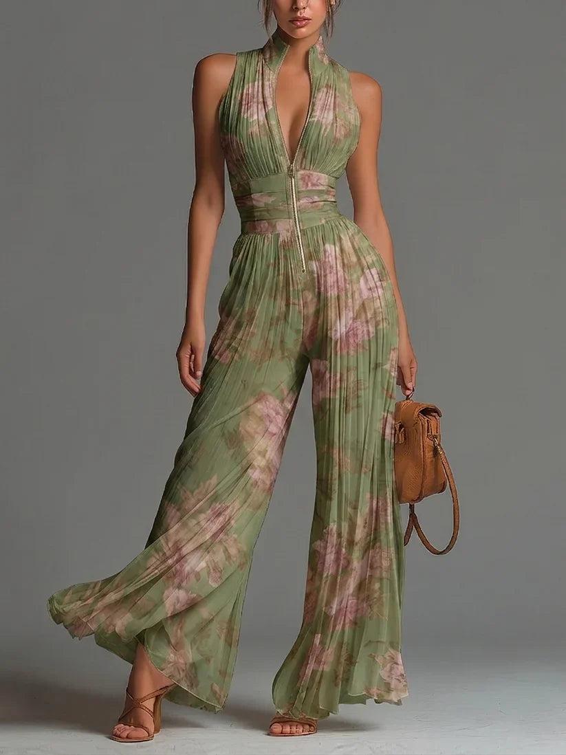 Rosalia – Blomstret jumpsuit med vidde ben