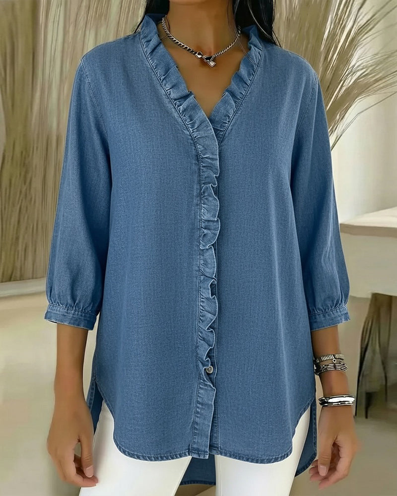 Elvaria™ - Elegant bluse med flæsedetaljer