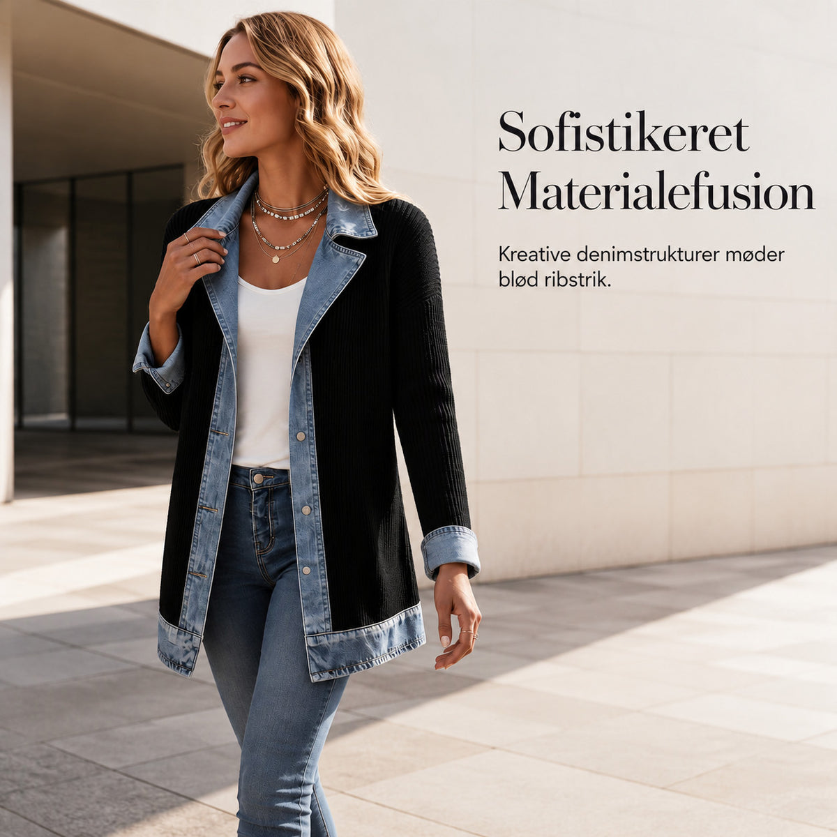 Freja – Denimjakke med ribstrik