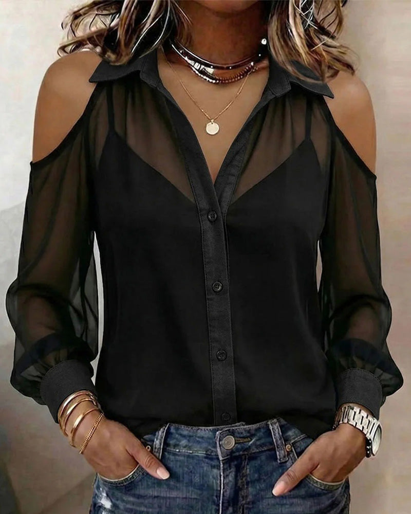 Todelt sæt med gennemsigtig off-the-shoulder-skjorte og camisole