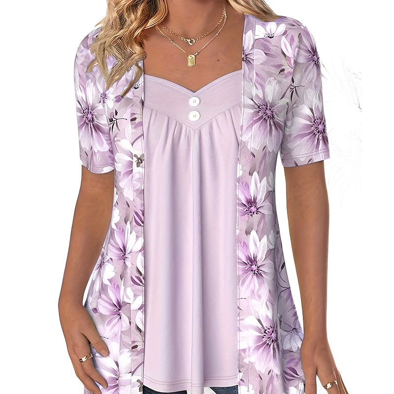 Nellie – Blomstret patchwork-top