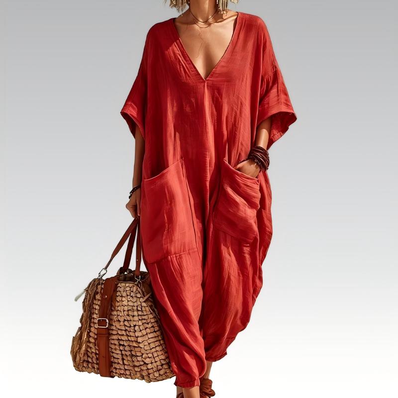 Liv – Løs sommerjumpsuit med V-hals