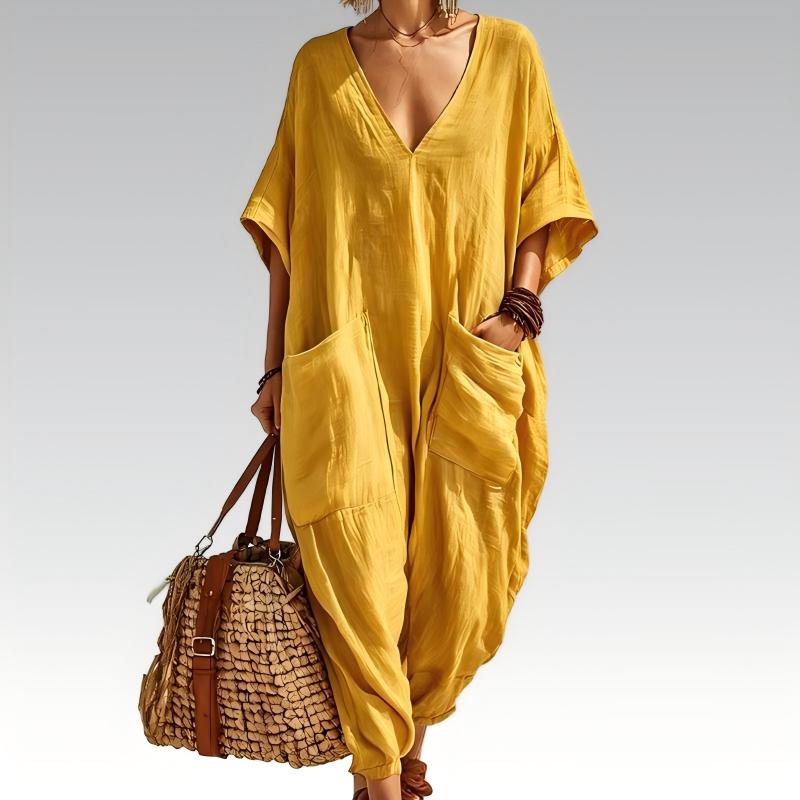 Liv – Løs sommerjumpsuit med V-hals