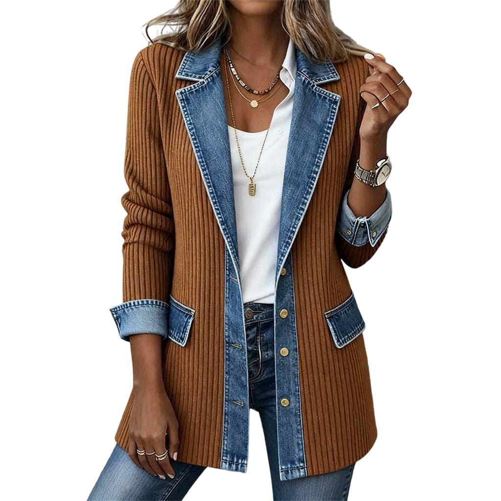 Freja – Denimjakke med ribstrik