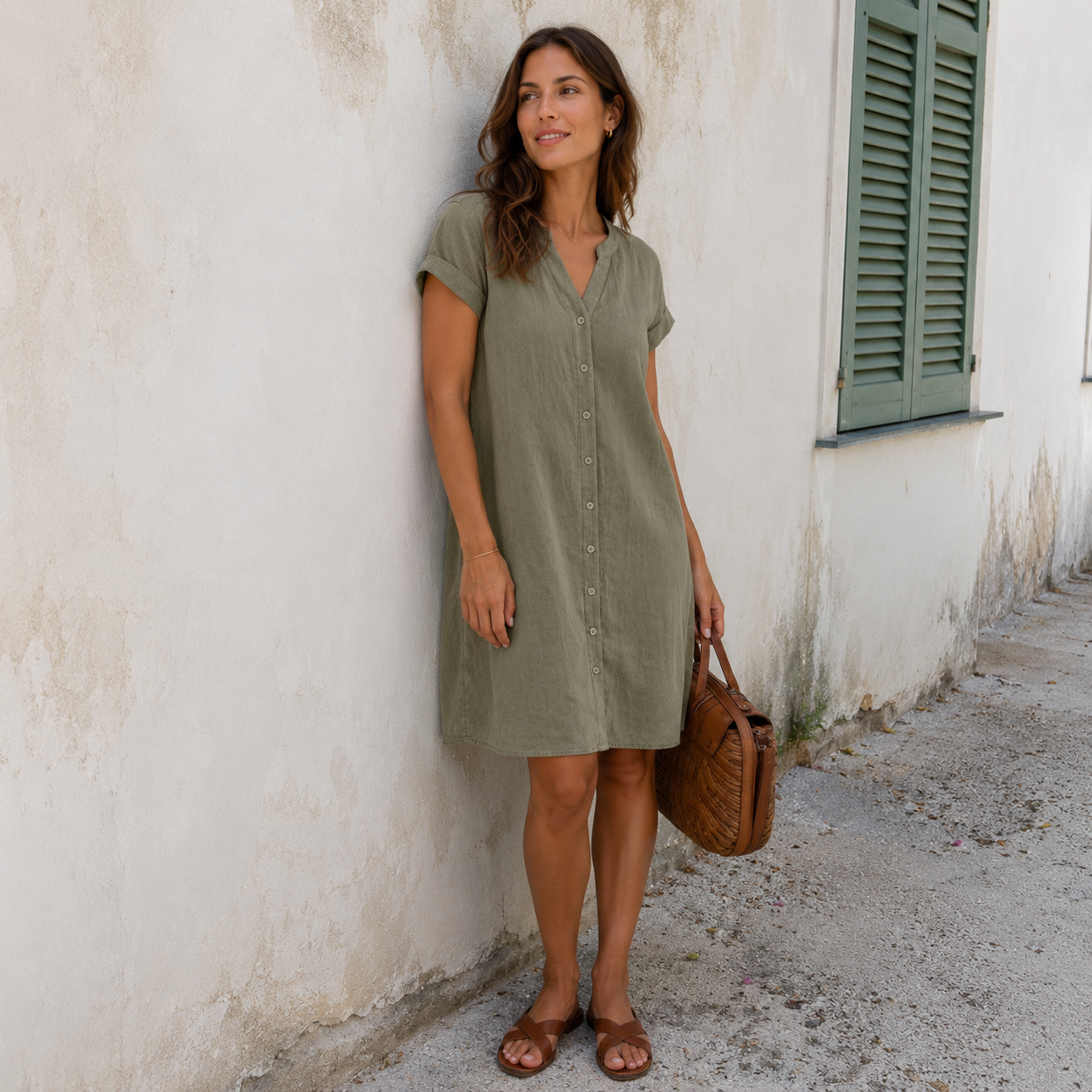 Nalya – Elegant skjortekjole med V-hals